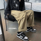 Gbolsos Solid Color Wide Leg Pants Mens Oversized Casual Fashion Streetwear Vintage Male Cargo Pants Straight Loose Trousers