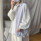 High street cold shirt men women aesthetic niche trend loose stitching long-sleeved blouse Hong Kong style lovers elegant shirt