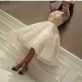 Fashion Ivory Short Prom Dress Lace Applique Beads Half Sleeve Knee Length Dubai Arabic Short Cocktail Dress Party Gowns