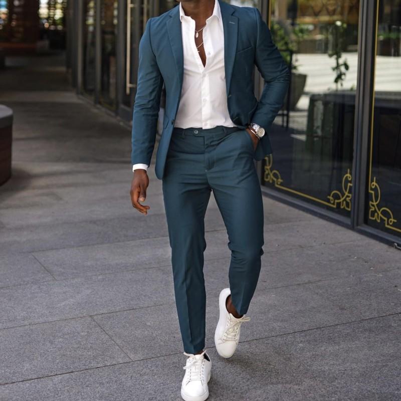 Gbolsos New Arrival Slim Fit Male Suit Notched Lapel Groom Tuxedos Formal Business Men Suits 2 Pieces Blazer Pants Traje Hombre
