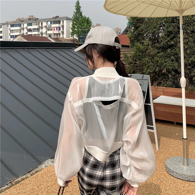 Gbolsos Jackets Women Cropped Thin Summer Zipper Pure Color Cool Simple Outwear Sun Protection Outdoor Fashion Ladies Leisure Popular