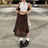 90s E-Girl Aestheti Midi Skirts Cute Womens Floral Print Y2K Kawaii Clothes High Waist Vintage Autumn Skirt 90s Streetwear