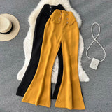 Gbolsos Women Sprint Pants Solid Colar High Waist Slim Flare Pants Elegant Office Lady Yellow Black Full Length Casual Trousers