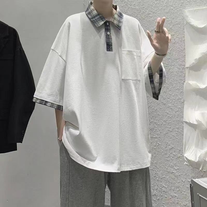 Summer new men's casual versatile Lapel collar t shirts short sleeve t-shirt fashion brand loose Japanese half sleeve tshirt