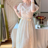 Gbolsos Elegant Princess Dress Women Vintage Lace-up Party Long Fairy Dresses for Women   Spring Victorian Wedding Midi Dress Korean