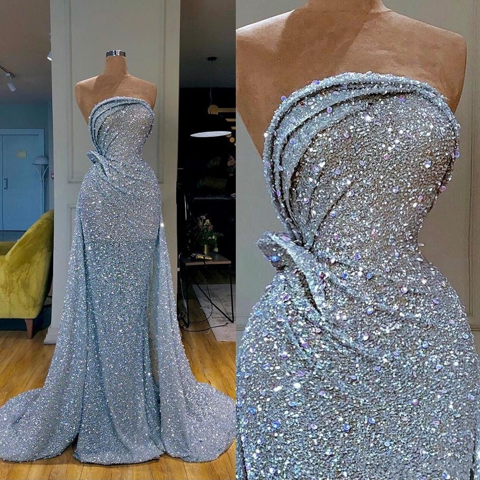 Gbolsos Sequins Evening Dresses Sleeveless Lace Beads Mermaid Prom Gowns Custom Made Special Occasion Dress robe de soiree
