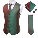 Gbolsos Hi-Tie Burgundy Paisley Floral Silk Men's Slim Waistcoat Necktie Set For Suit Dress Wedding 4PCS Vest Necktie Hanky Cufflink Set