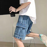 Gbolsos Men's Denim Jeans Shorts Summer Japanese Pants High Street Ins Brand Loose Male Straight Wide Leg Pants Casual Man Sweatshorts