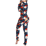 Gbolsos Women's Christmas Print Sexy Pyjama Front Back Button-Down Functional Buttoned Flap Sleepwear Long Sleeve Adults Jumpsuit
