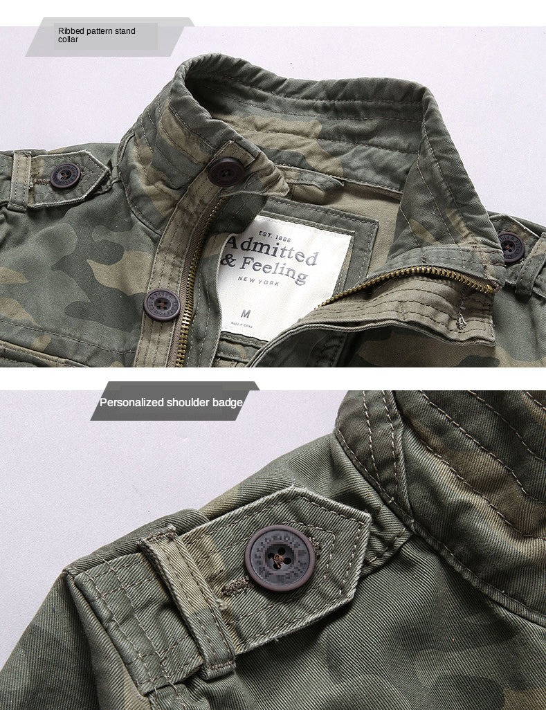 Gbolsos Denim Camouflage Military Jacket Men Stand Collar Army Camo Jacket Outwear Overalls Men Winter Thick Pure Cotton Casual Coat XXL