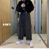 Gbolsos Wide-leg Jeans Men's Autumn Daddy Trend Student Loose Straight-leg Pants Japanese Retro Big Pocket Loose Wild Fashion New W