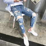 Gbolsos New Skinny Jeans Men Streetwear Destroyed Ripped Jeans Homme Hip Hop Broken Modis Male Pencil Biker Embroidery Patch Pants