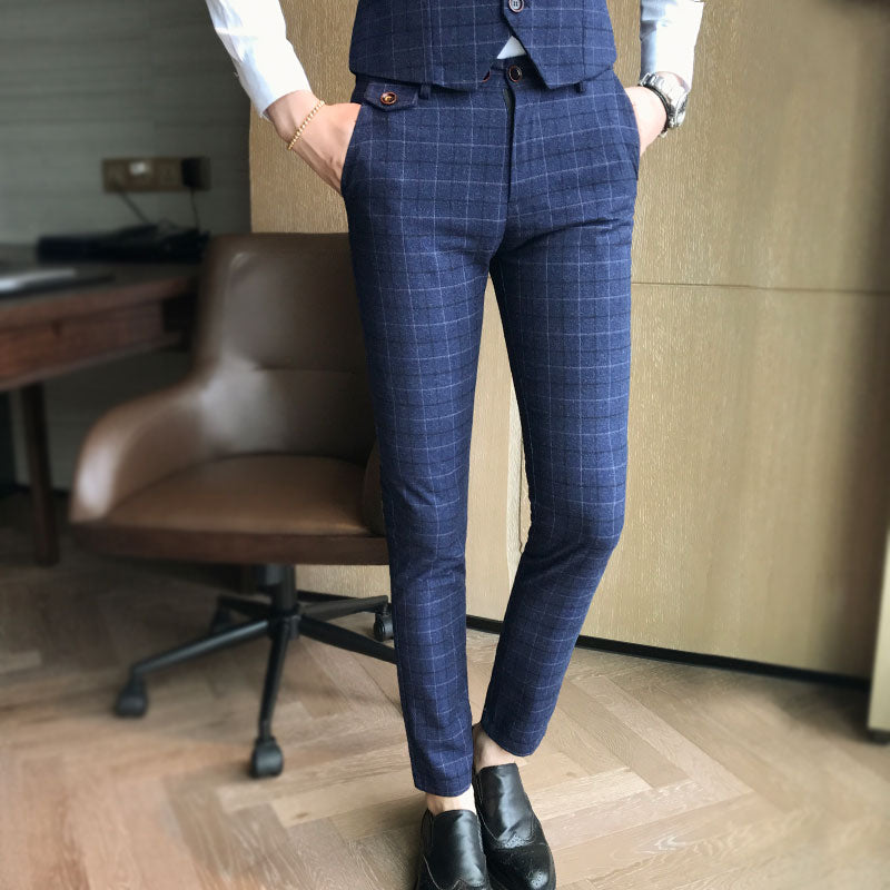 Gbolsos Luxury Men's Check Vest Suit Trousers Men's Formal Wear Wedding Dress Large Size Casual Business Men's Suit Vest Trousers
