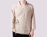Men Linen Shirts Long Sleeve Chinese Style Mandarin Collar Traditional Kung Fu Tang Casual Social Shirt Plus Size M-4XL 5XL 6XL