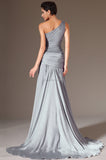 Gbolsos New Stylish Wedding Reception Dress, One Shoulder Prom Gown,Pleated Mermaid Evening Dresses
