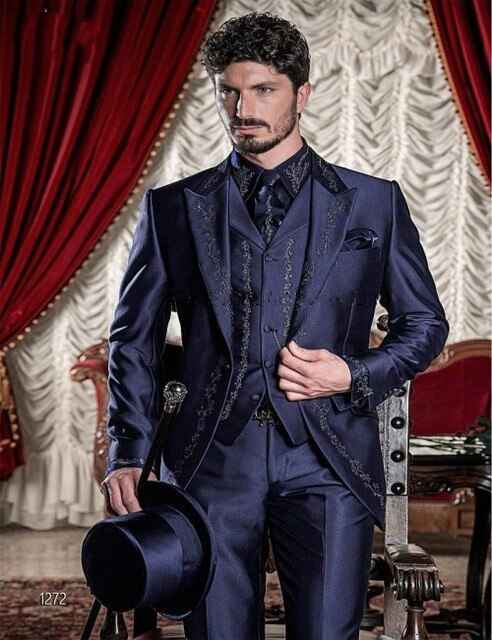 Gbolsos Custom Made Slim Fit Embroidery Tuxedos Blazer Sets Groom Wedding Men Suits Set Prom Terno Masculino Slim Fit Men Clothing