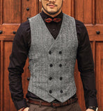 Gbolsos Men Vests Suit Vest Tweed Man Waistcoat Brown Black Groomman Wedding Clothing Jacket Victorian Style Steampunk Business