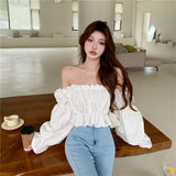 Gbolsos Floral Fashion Women Blouse Sexy Low Cut Blouse Tall Tops High Quality Jacquard Beautiful Tee Shirt Long sleeve Youth Clothing