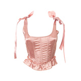 Gbolsos Sexy Women Tube Tops Cropped Sexy Tank Cute Solid Color Bow Tie Strap Sleeveless Criss Cross Lace-Up Corset Vest