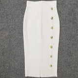 Summer Elegant Midi Pencil Skirt High Waist Bandgae Skirt Black Elastic Bandage Skirts Button Women Clothes