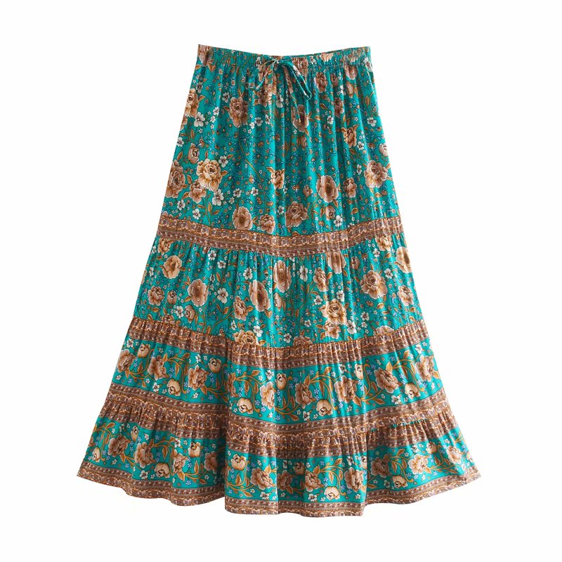 Summer Skirt Women Paisley Floral Print Skirts Casual Vintage A-Line Beach Skirt saia Jupe Femme faldas Midi Skirts
