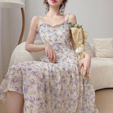 Gbolsos Women Summer Print Floral Midi Dress Vintage Franch Style Female Strapless Party Dress Casual Holiday Lady Boho Vestido