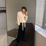 Gbolsos Four Seasons Korean Men's Loose Retro Chiffon Fabric Bow Tie Shirt Men's Long Sleeve Nice Clothes Shirts White/black Color Coats