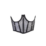 Gbolsos Sexy Gothic Bustiers Women Waist Belt Corset Top Sexy Chain Perspective Corset Underbust Mesh Shapewear Girdle Black White