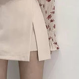 Gbolsos Mini Skirts Women Irregular Solid Side-slit Stretchy Korean Style Trendy Chic OL High Waist Female Bottom Popular Spring Autumn