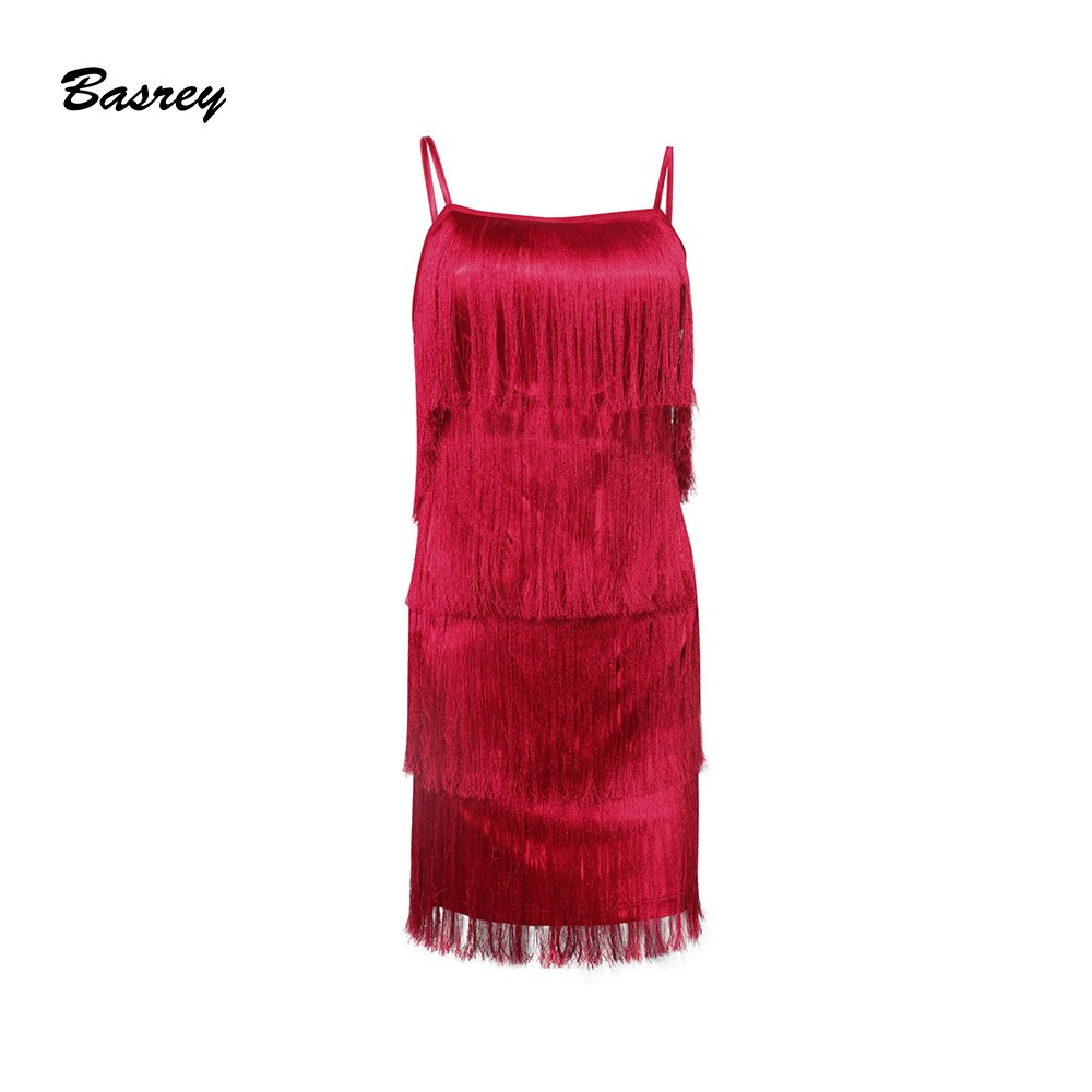 Basrey Sexy Nightclub Women's Sleeveless A-line Layered Fringe Trim Satin With Party Mini Dress DN80029
