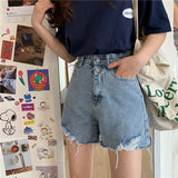 Gbolsos Denim Shorts Women Pockets Teens Streetwear Korean Vintage High Waisted Ins Ladies Trouser Summer Chic Stylish All-match Simple