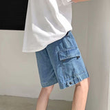 Gbolsos Men's Denim Jeans Shorts Summer Japanese Pants High Street Ins Brand Loose Male Straight Wide Leg Pants Casual Man Sweatshorts