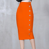 Summer Elegant Midi Pencil Skirt High Waist Bandgae Skirt Black Elastic Bandage Skirts Button Women Clothes