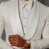 Gbolsos Ivory Floral Jacquard Wedding Tuxedo for Groomsmen 2 piece Slim fit Men Suits with Shawl Lapel African Male Fashion Costume