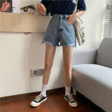 Gbolsos Denim Shorts Women Pockets Teens Streetwear Korean Vintage High Waisted Ins Ladies Trouser Summer Chic Stylish All-match Simple