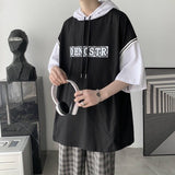 Gbolsos Summer fake two-piece short-sleeved T-shirt for men women Korean loose half-sleeved shirts student unisex hip-hop sports tops