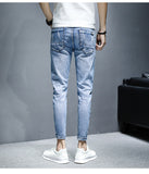 Gbolsos2021  teenagers Denim Jeans men's Korean feet brand stretch men's trousers summer thin casual ripped ankle length pants