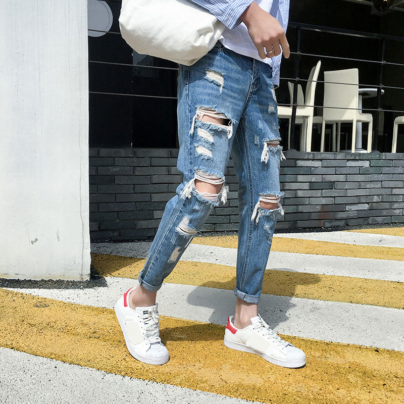 Gbolsos New Skinny Jeans Men Streetwear Destroyed Ripped Jeans Homme Hip Hop Broken Modis Male Pencil Biker Embroidery Patch Pants