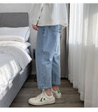 GbolsosMen Vintage Kpop Light Blue Jeans 2021 Mens Casual Streetwear Loose Harem Pants Male Oversized High Waisted Denim Pants
