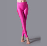 Gbolsos Women Solid Color Pants Leggings Shinny Elasticity Casual Trousers Fluorescent Spandex Candy Ankle-Length Knitted Bottom