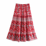 Hipple Summer Women Skirts Bohemian Floral Print Elastic Waist Ruffle Skirt Vintage Casual Female Vacation Robe