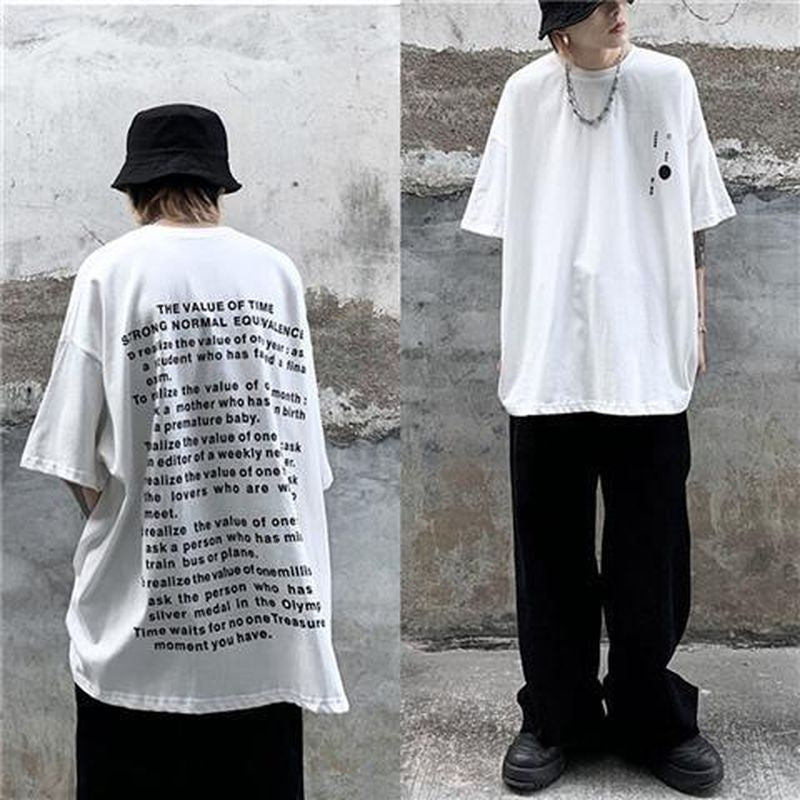 Hong Kong style shirts hip-hop couple summer letter printing tee trend Korean students loose short-sleeved t-shirts men women
