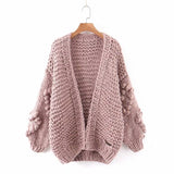 Jastie Winter Fashion Women's Cardigans   Strawberry Pattern Single-Breasted V-Neck Puff Sleeve Loose Sweater кардиган