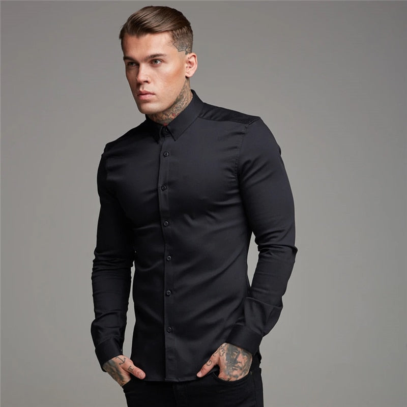 Gbolsos Shirt Men's Summer Thin Section Non-iron Modal Shirt Men's Black Long-sleeved Business Career Trend 6 Colors