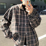 Gbolsos Men Plaid Hooded Long Sleeve Shirts Spring New Korean Shirt Neutral Woman Gothic Fashion Casual Oversize Hip Hop Shirt Coat