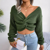 Gbolsos Knit Twist Pullover Women Autumn New Fashion Tops Long Sleeve Oversized Sweater High Street Off-Shoulder Knitwear