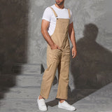 Gbolsos 2023 Men Bib Pants Solid Color Casual Jumpsuits Streetwear Joggers Multi Pockets Fashion Suspenders Men Cargo Overalls