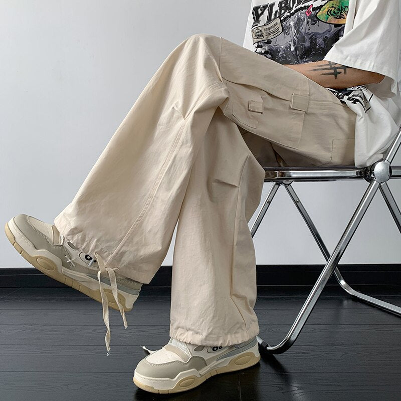 Gbolsos 2023 Men's Streetwear Hip Hop Style Casual Pants Loose Large Pocket Decoration Oversized Sweatpants 3 Color Trousers  M-4XL