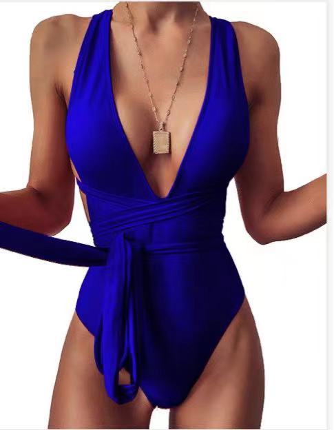 Gbolsos Fashion Sexy Plunging Swimsuit One Piece Swimwear Women Summer Backless Bathing Suit Women Belted Swimming Suit for Women Bakini
