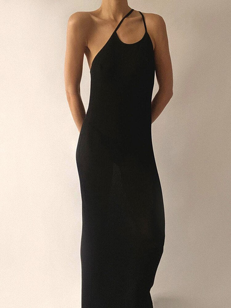 Sexy Ribbed Sleeveless Backless Beach Maxi Dress Women  Summer Elegant Strap Bodycon Prom Party Black Dresses Vacation Outfit